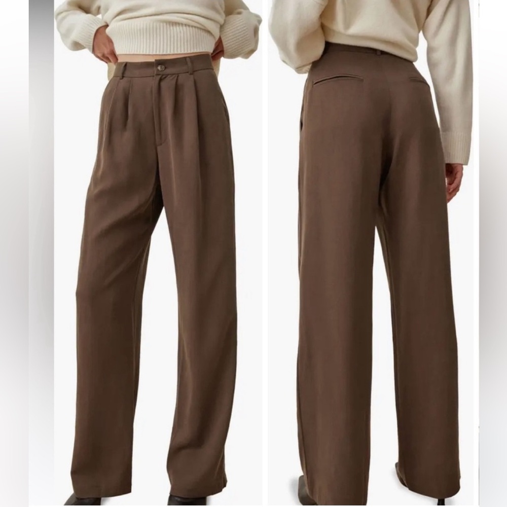 NEW Reformation Mason Wide Leg Trouser Pants in cafe size 10
